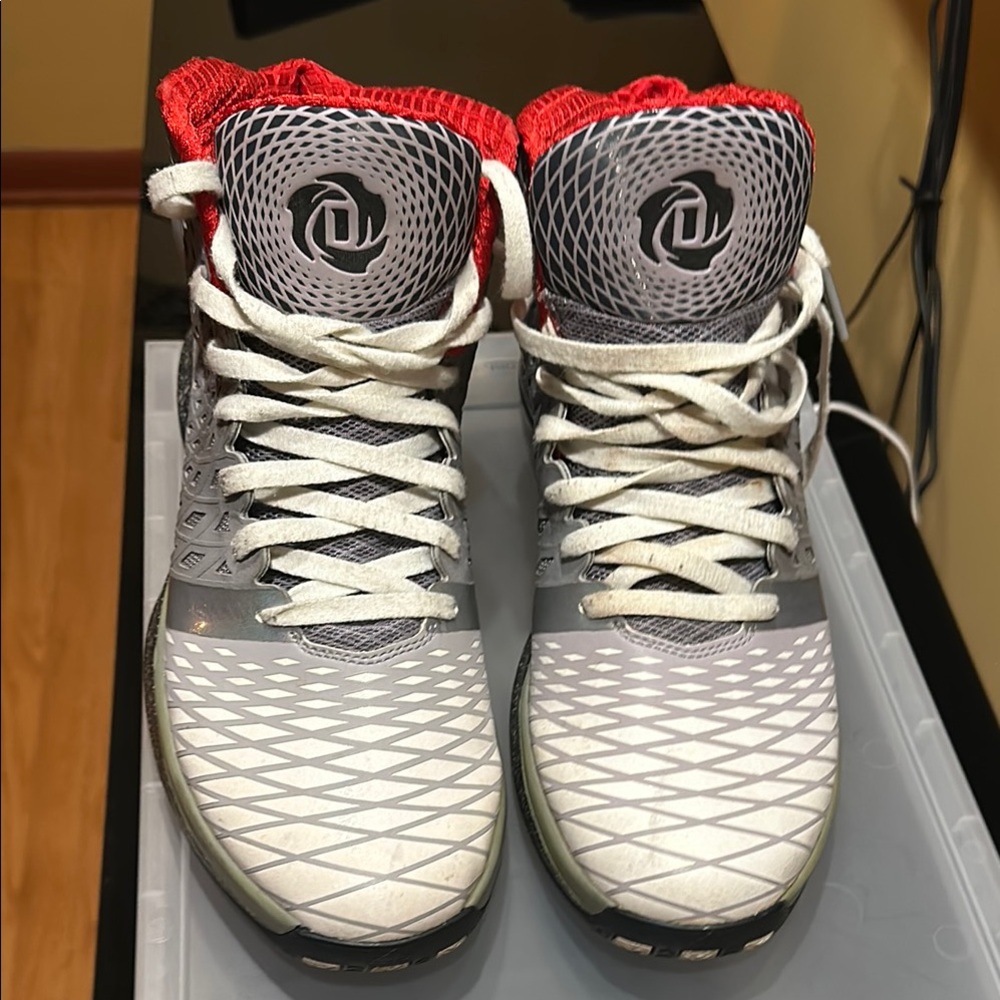 Adidas Gray and Red High-Top Sneakers